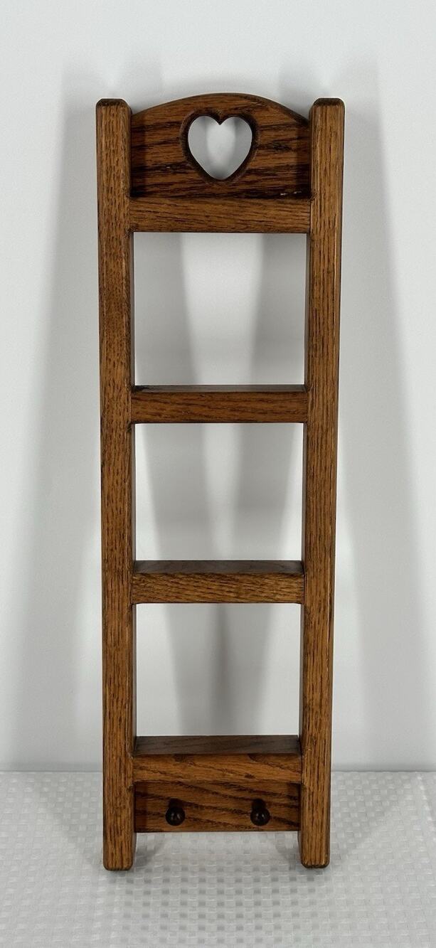 VTG Heart Knick Knack Wooden Wall Shelf 18x5 inch Trinket 2 Pegs Cottage Core - Picture 1 of 6